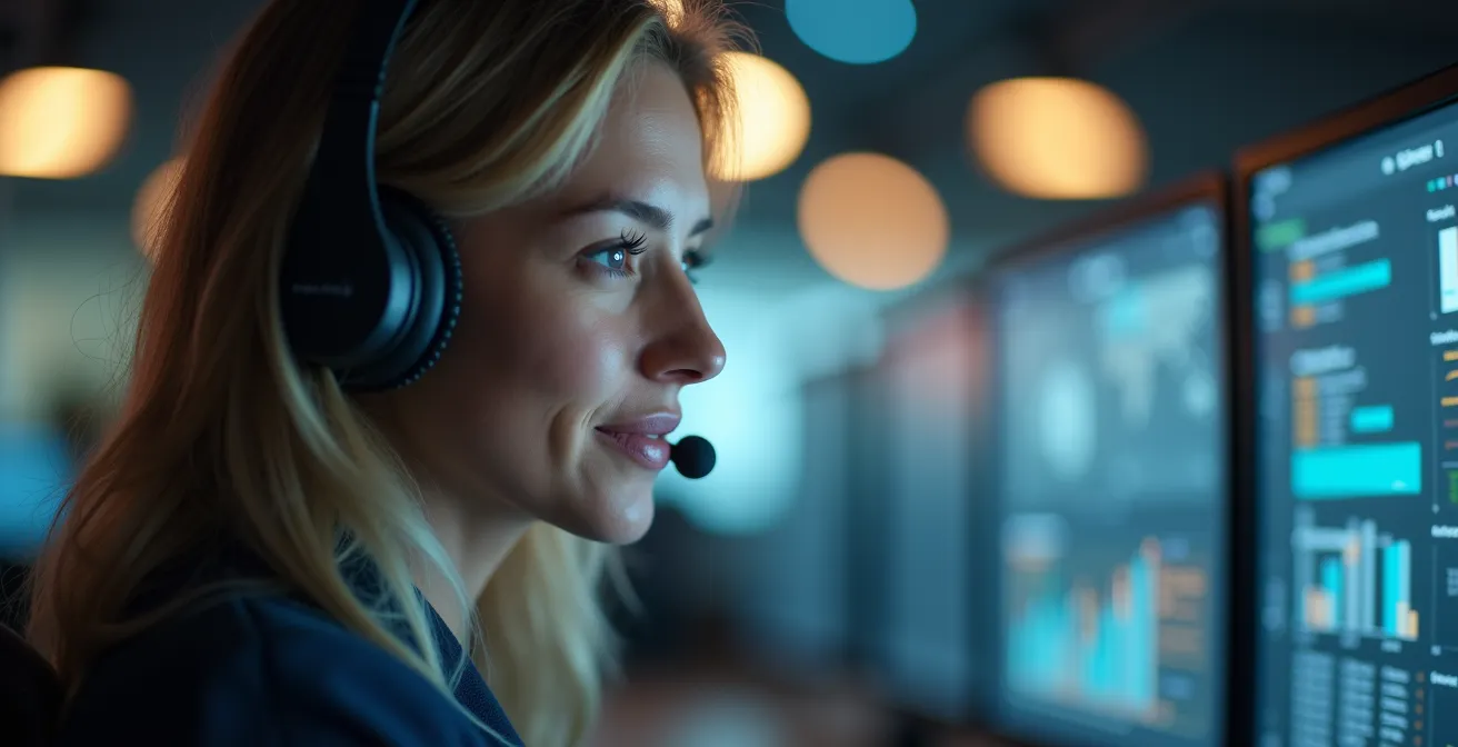 Opérateur de télésurveillance concentré sur son travail